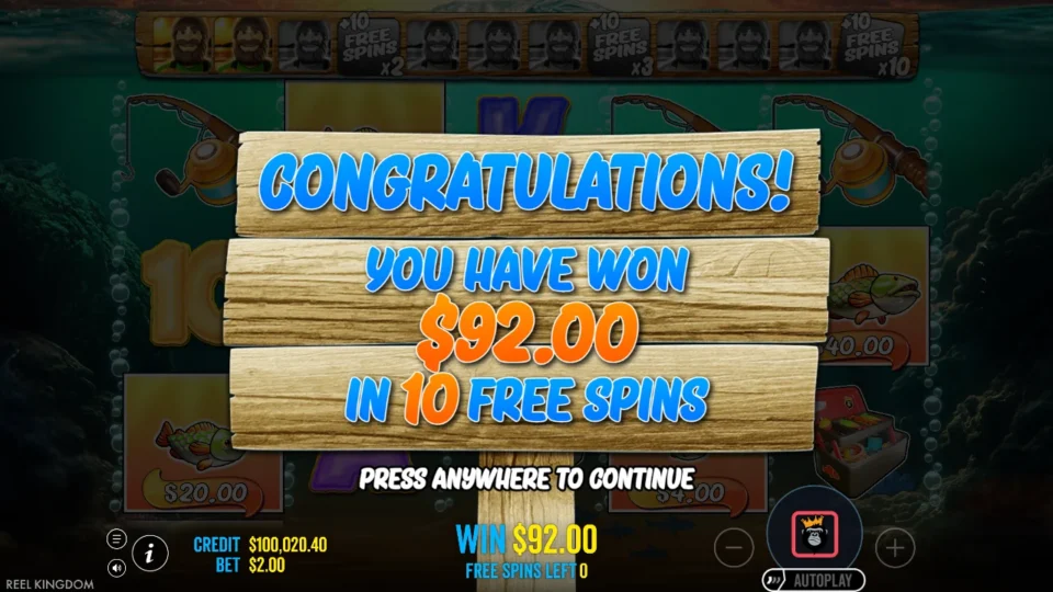 Big Bass Bonanza 1000: A natural bonus closing on USD 92.00 in 10 free spins, the wooden card up over the reels