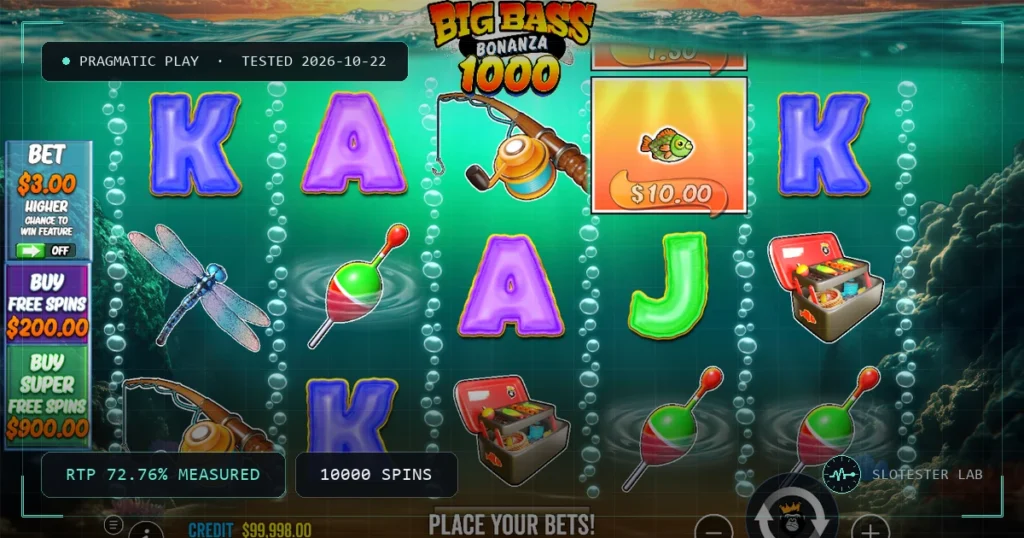 Big Bass Bonanza 1000 — Slotester Lab test cover