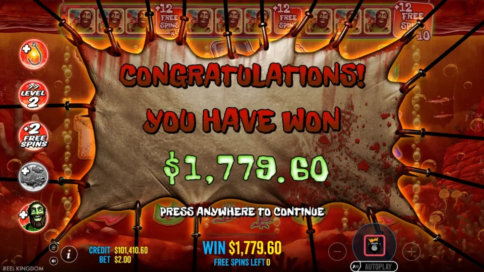 Big Bass Halloween 2: The result after 36 free spins is USD 1,779.60