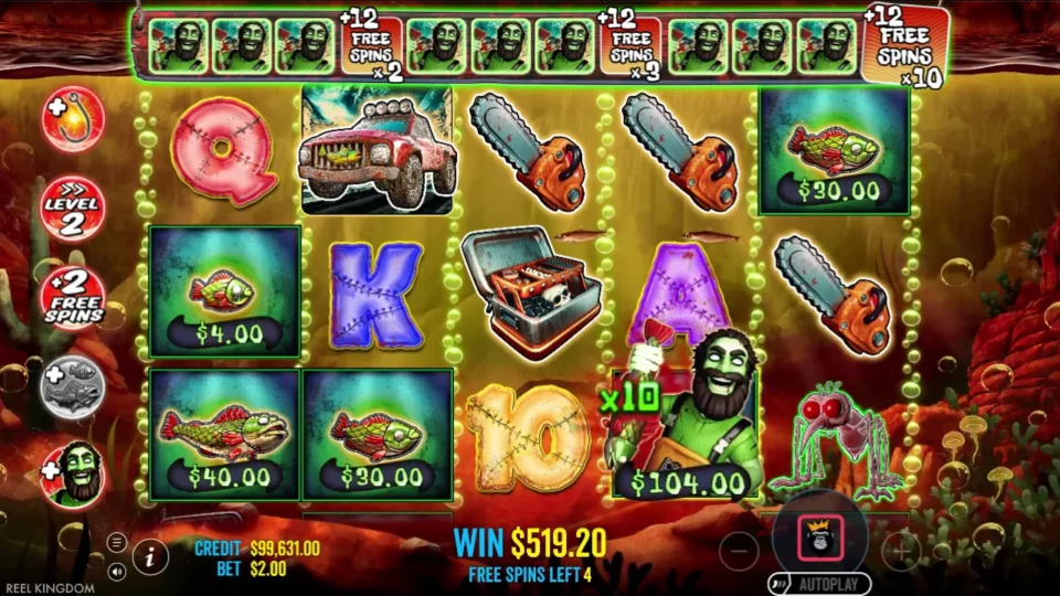 Big Bass Halloween 2: The last collection tier shows a 10x Fisherman beside USD 104 in fish values