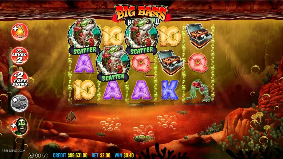 Big Bass Halloween 2: Four active modifiers include a level-2 start and two extra spins