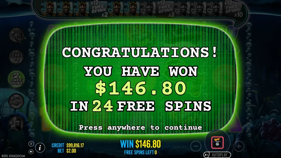 Big Bass Mission Fishin': USD 146.80 in 24 free spins on the closing card, the result of the USD 200 purchase