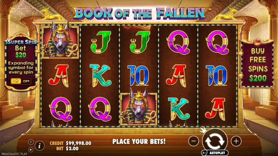 Book of the Fallen: Super Spin stays off on the five-reel field at the tested USD 2 stake