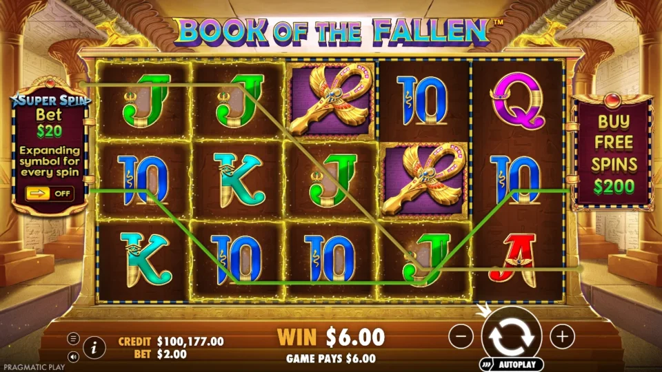 Book of the Fallen: Highlighted Jack and Ten combinations together pay USD 6