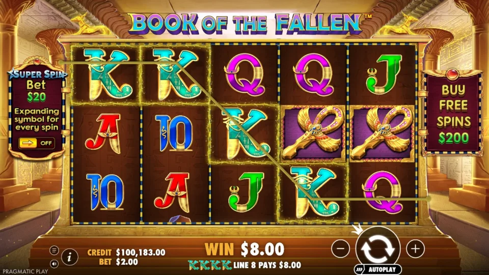 Book of the Fallen: Four Kings follow the descending path of line 8 for USD 8