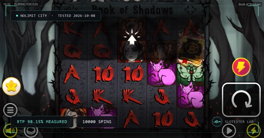 Book of Shadows — Slotester Lab test cover