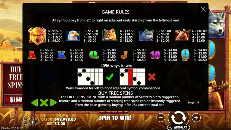 Buffalo King rules, page 1