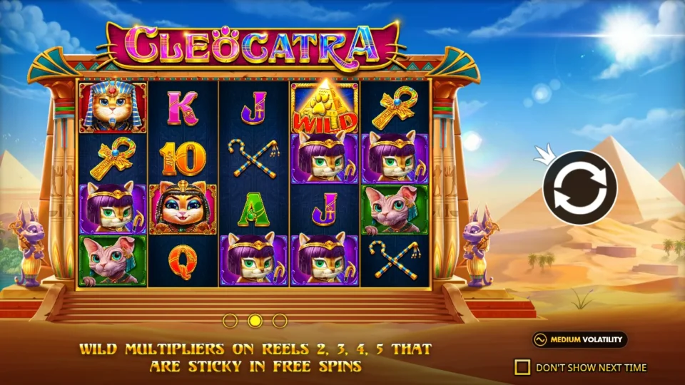Cleocatra: The opening card introduces Wild multipliers that stay during free spins