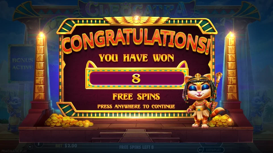 Cleocatra: An eight-spin award opens after the USD 200 bonus purchase