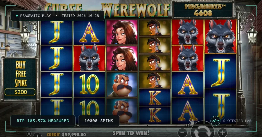 Curse of the Werewolf Megaways — Slotester Lab test cover