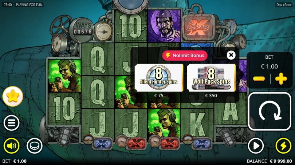 Das xBoot: At a EUR 1 base stake, eight Silent Hunter Spins cost EUR 75 and eight Wolf Pack Spins cost EUR 350