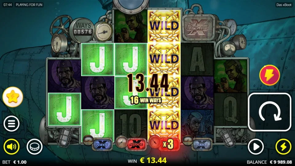 Das xBoot: Sixteen winning ways of Jacks pay EUR 13.44 with a 3x Wild covering the fourth reel