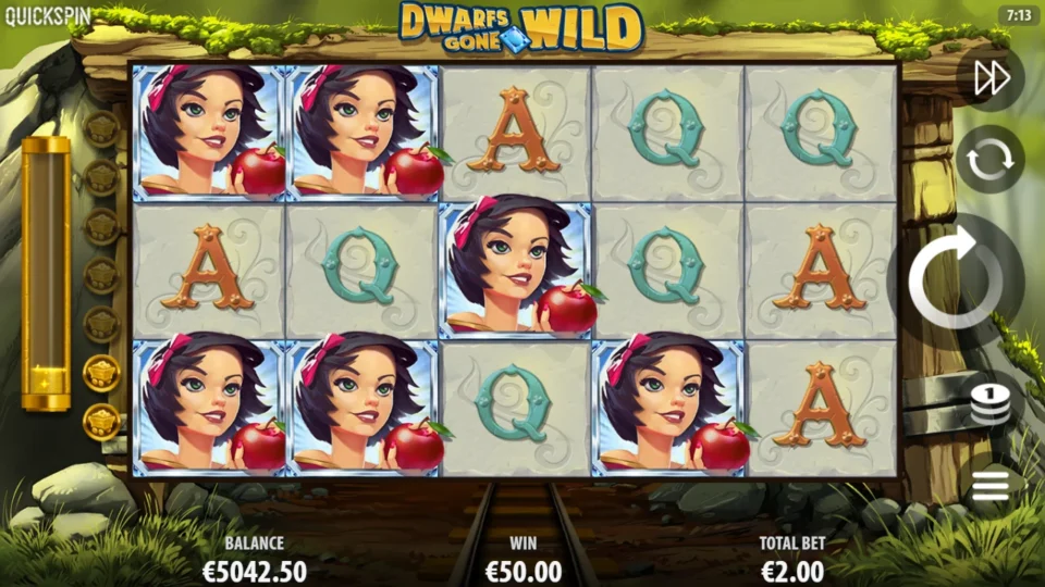 Dwarfs Gone Wild: Snow White fills six positions after a Magic Mirror round returning EUR 50