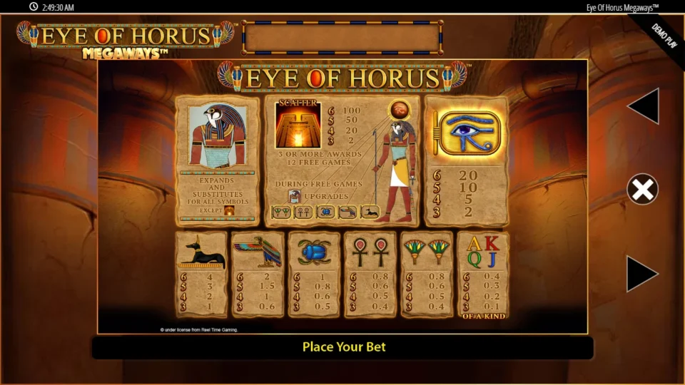 Eye of Horus Megaways rules, page 1