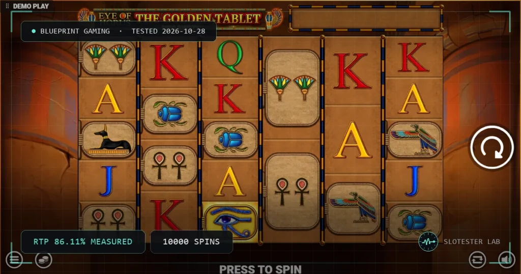Eye of Horus The Golden Tablet Megaways — Slotester Lab test cover