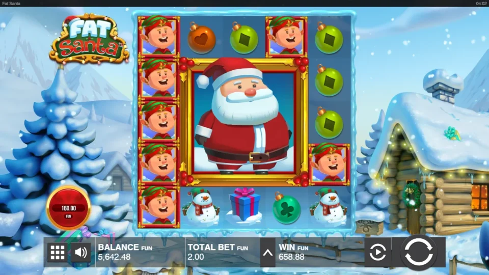 Fat Santa: Back in the base game with the 658.88 bonus result in the win box