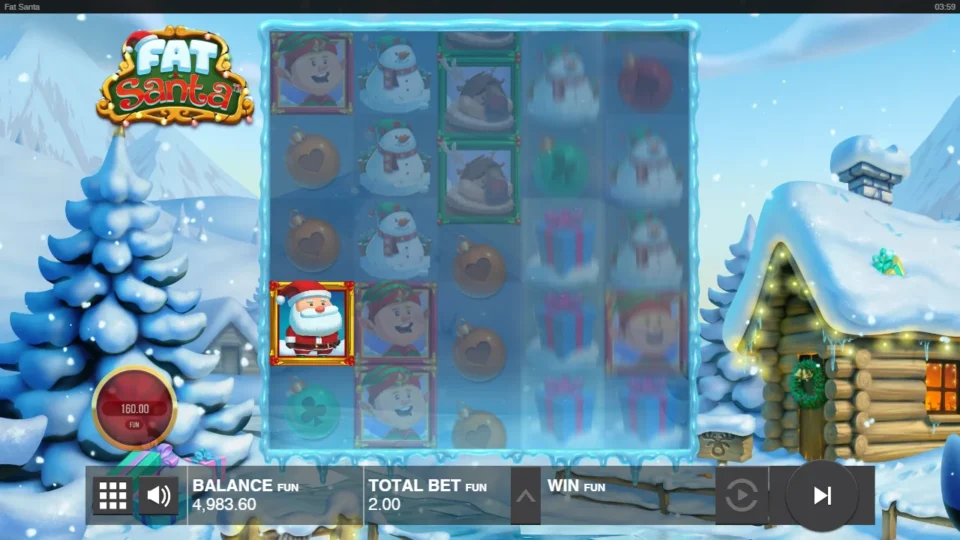 Fat Santa: Santa lands on the first reel as the bonus begins