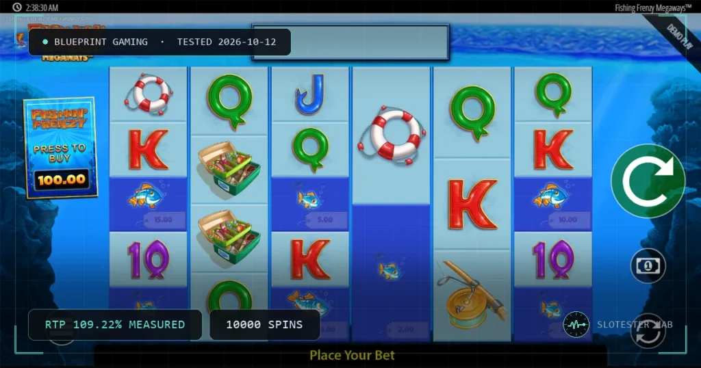 Fishin' Frenzy Megaways — Slotester Lab test cover