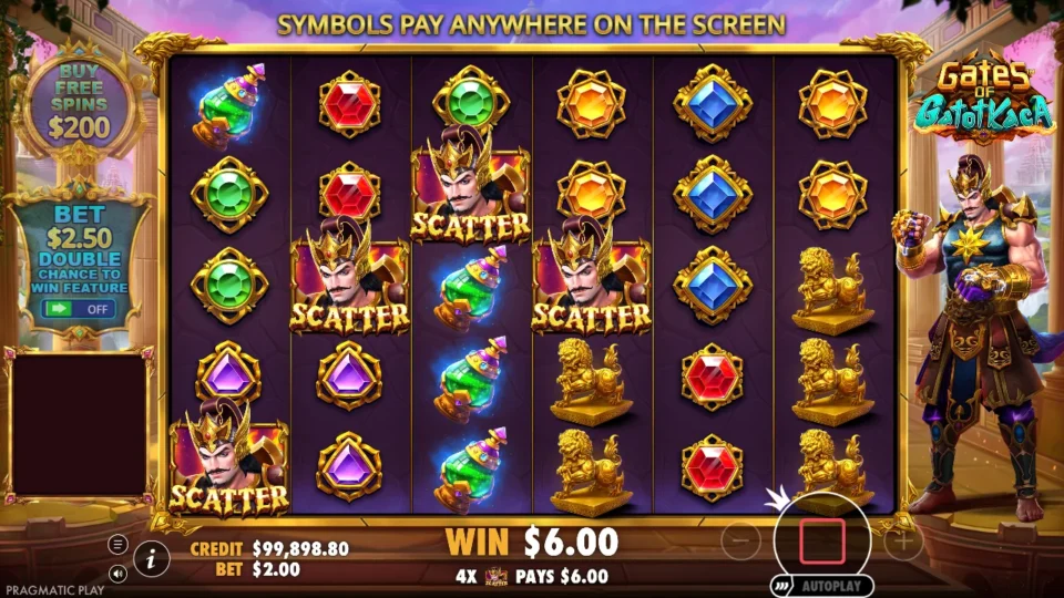 Gates of Gatot Kaca: Four Gatot Scatters bring a USD 6 entry payout