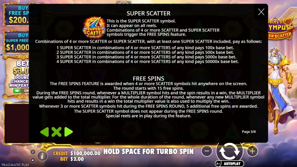 Gates of Olympus Super Scatter rules, page 3
