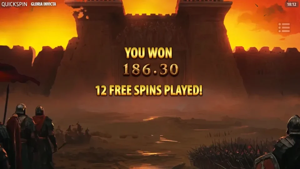Gloria Invicta: YOU WON 186.30 after 12 free spins, the result of the EUR 60 bonus buy