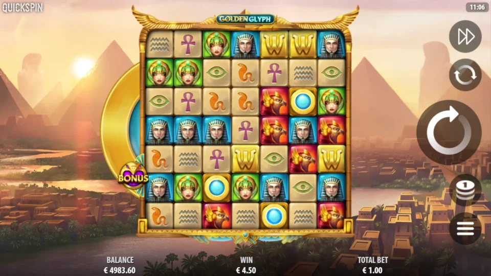 Golden Glyph: EUR 4.50 with four W Wilds and three Power Wild orbs still standing after four Power-Ups fired