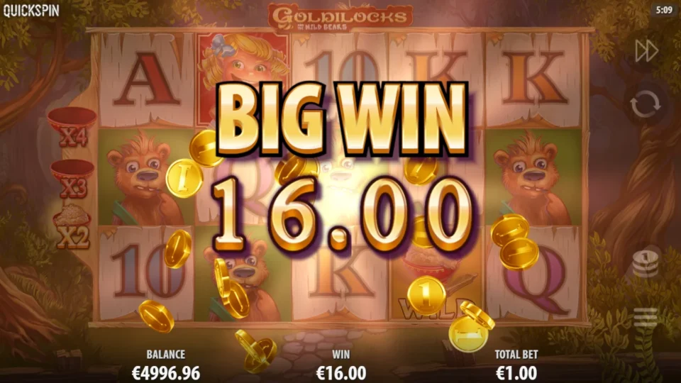 Goldilocks and the Wild Bears: A porridge-bowl Wild doubles five Baby Bears into a 16.00 BIG WIN