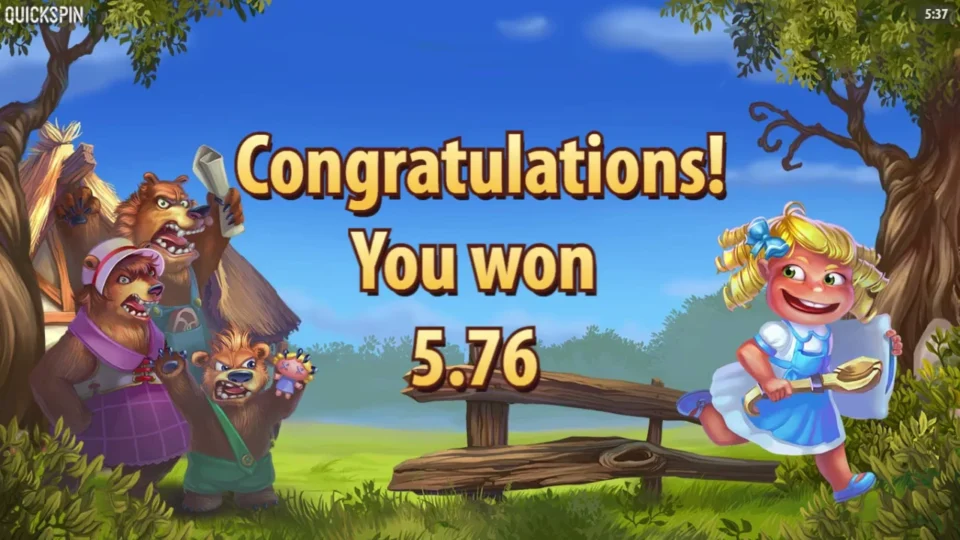 Goldilocks and the Wild Bears: Congratulations card with the natural bonus result of 5.76