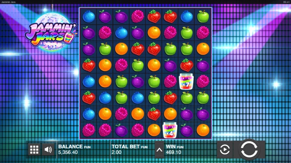 Jammin' Jars: Jars at x7 and x4 stay on the grid after a base spin paid 469.10