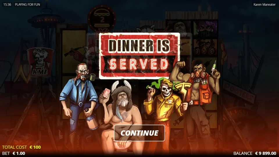 Karen Maneater: Dinner Is Served banner opens a bought Value Bonus Meal for 100