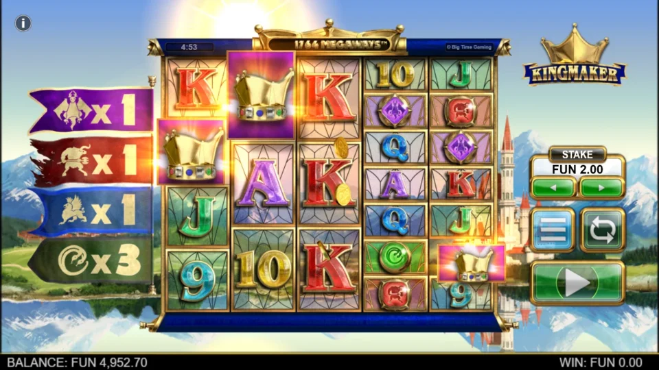 Kingmaker: Three crown Scatters light up as the green gem flag stands at x3