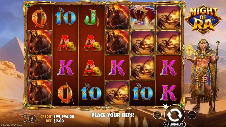 Might of Ra: The six-reel demo field at a USD 2 stake
