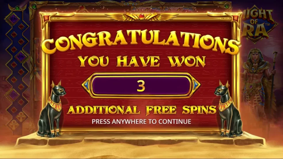 Might of Ra: An early Scarab retrigger adds 3 free spins