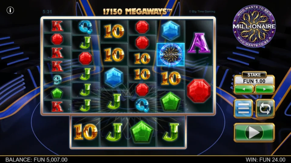 Millionaire: A two-symbol final reel limits the field to 17,150 Megaways after a FUN 24 round