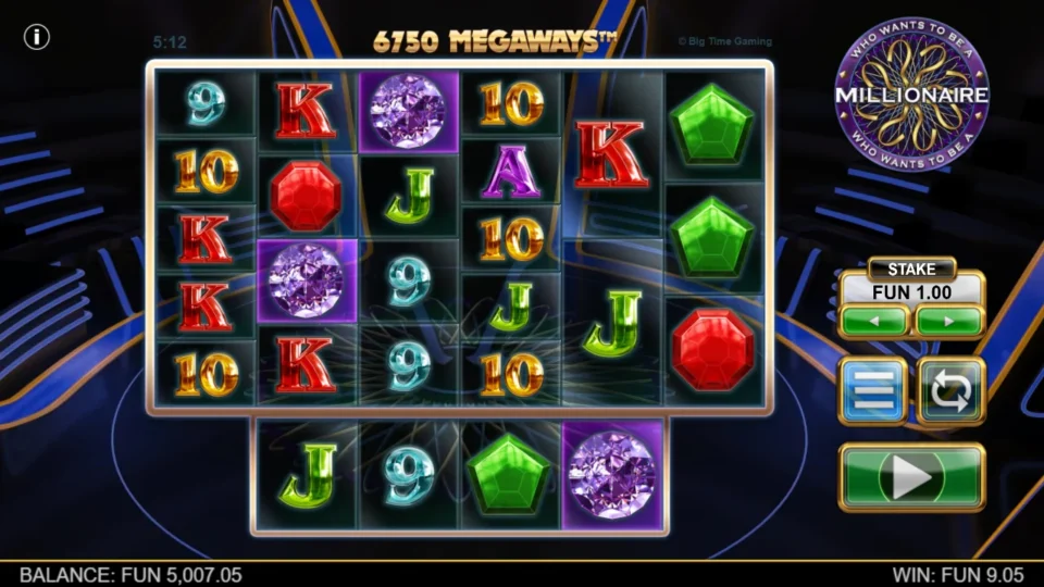Millionaire: The settled 6,750-Megaways field follows a FUN 9.05 round at the displayed FUN 1 stake