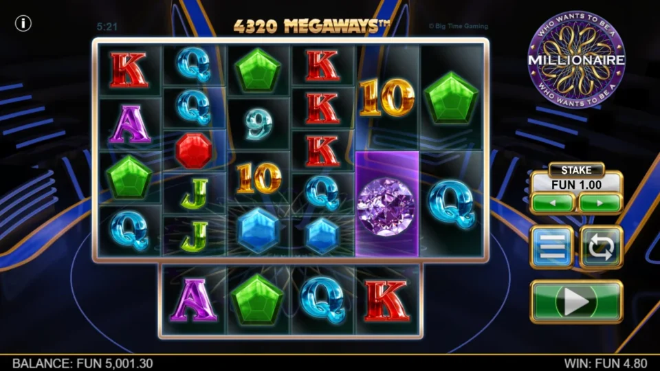 Millionaire: Three kings stack on reel four as a 4,320-Megaways round settles at FUN 4.80