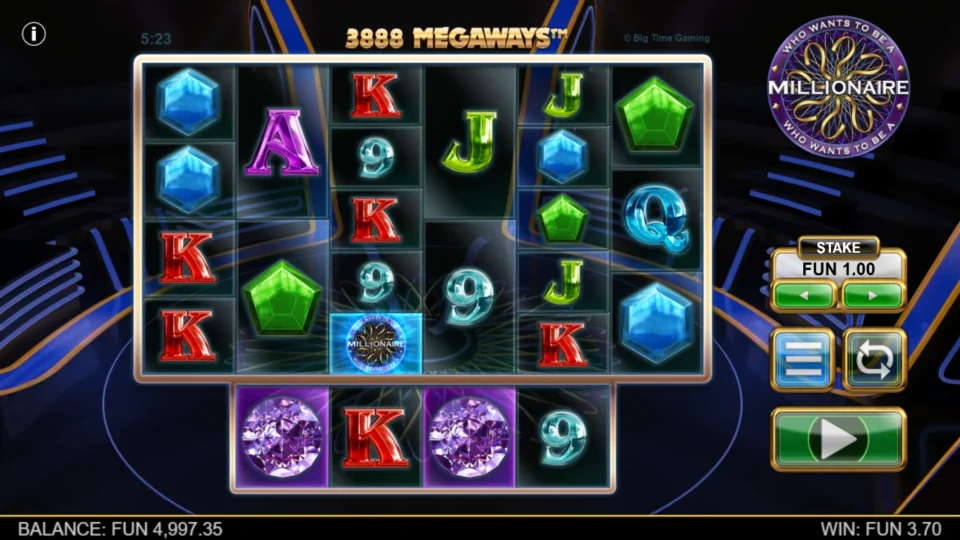 Millionaire: Diamonds sit below reels two and four on the 3,888-Megaways field after a FUN 3.70 round