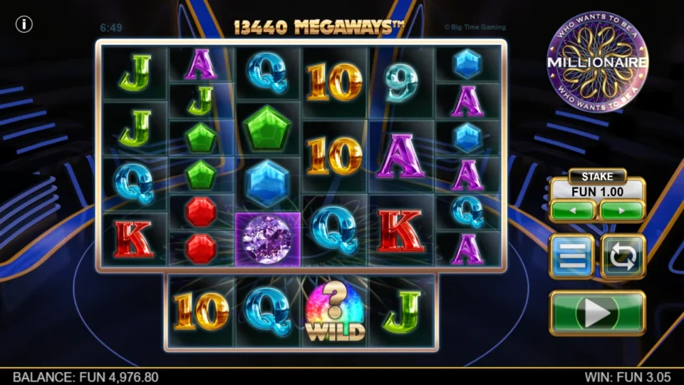 Millionaire: A Wild sits below reel four on the 13,440-Megaways field after a FUN 3.05 round