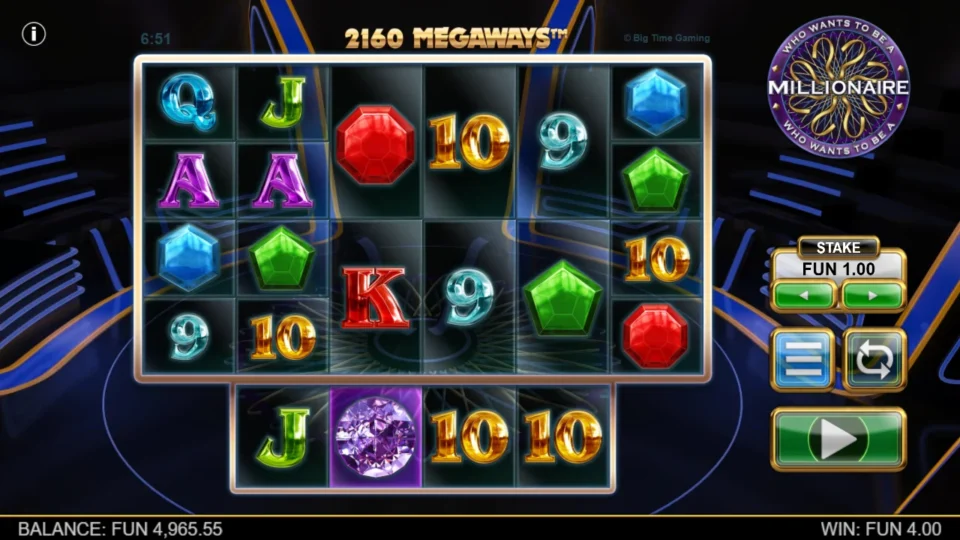 Millionaire: The two-symbol third reel helps limit this FUN 4 result to 2,160 Megaways
