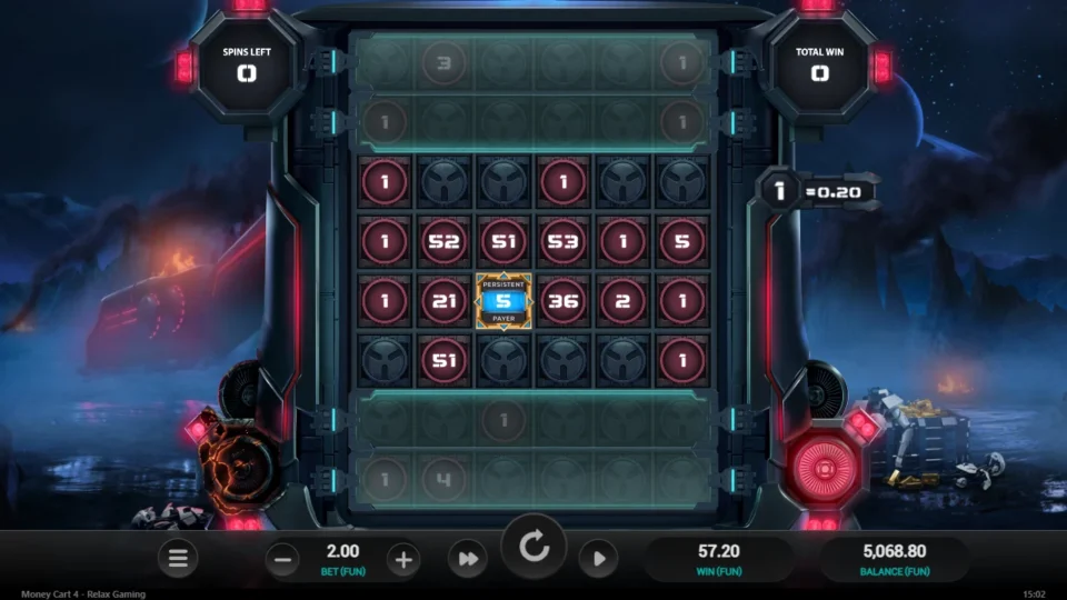 Money Cart 4: Coins of 51, 52 and 53 around a Persistent Payer of 5 leave FUN 57.20 as the result