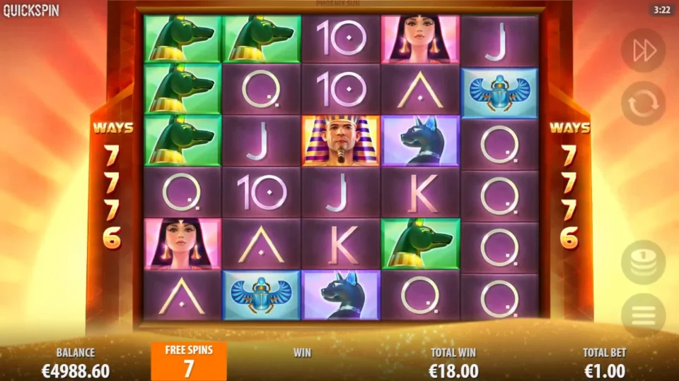 Phoenix Sun: Free spins on six full rows and 7,776 ways, seven still to play