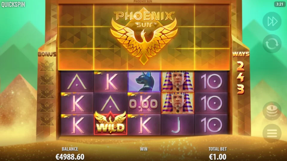 Phoenix Sun: A Phoenix Wild on the second reel starts the chain that later burned all five