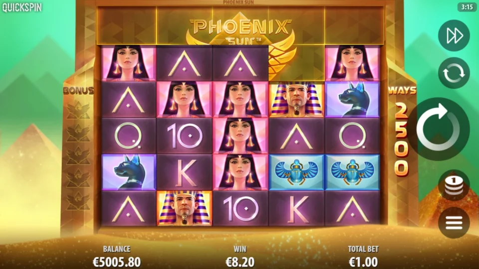 Phoenix Sun: A respin chain on 2,500 ways with EUR 8.20 won so far