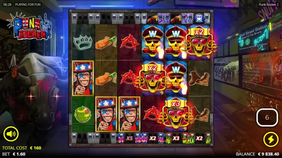 Punk Rocker 2: Molotov Wilds fill positions above two Jumping Wilds while the three jumping symbols show 2x, 2x and 3x