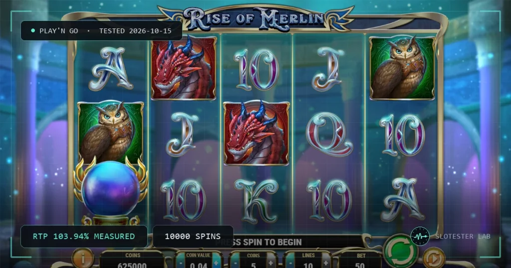 Rise of Merlin — Slotester Lab test cover
