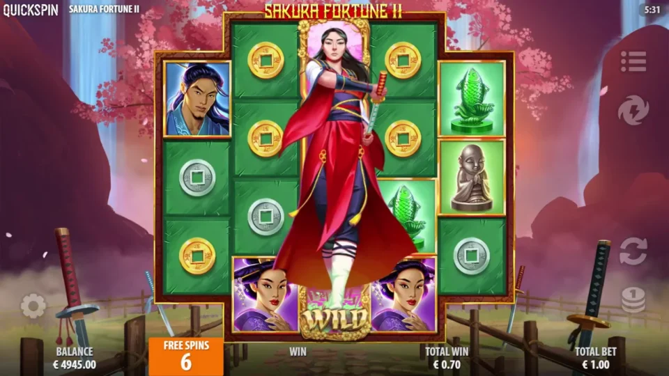 Sakura Fortune 2: The middle Wild has filled its reel with six free spins left and EUR 0.70 accumulated