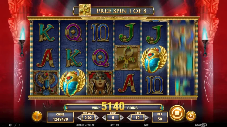 Scroll of Dead: The sixth reel unlocked and still spinning on the first of eight free spins