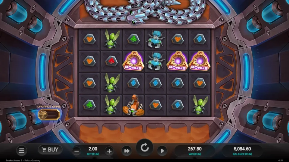 Snake Arena 2: The bought round's result in the win box, 267.80, back in the base game