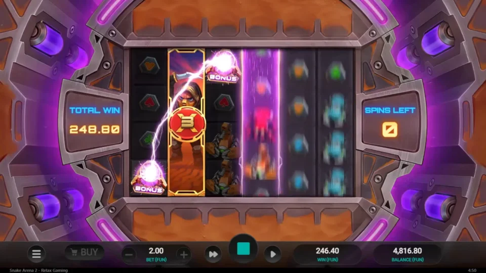 Snake Arena 2: Bonus symbols land on the last free spin with the total on 248.80