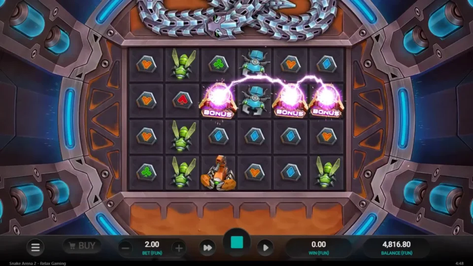 Snake Arena 2: Three Bonus symbols light up on the spin bought for FUN 200